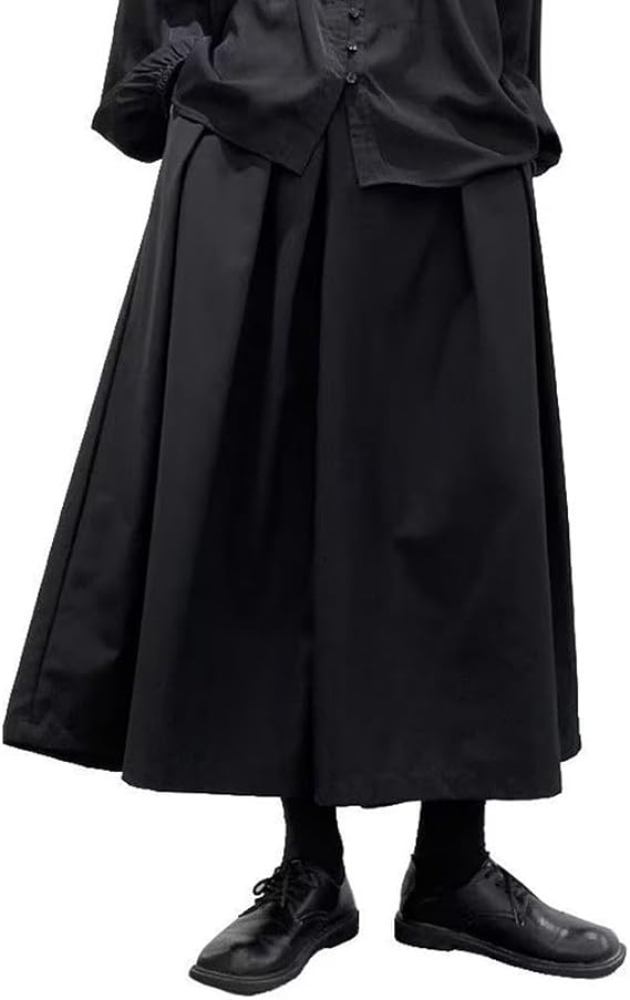 Oniissy Mens Gothic Dark Style Loose Cropped Hakama Wide Leg Design Sense for Samurai Pants,Pants Casual Wide Pants Trousers Kendo Uniforms(3XL Black)