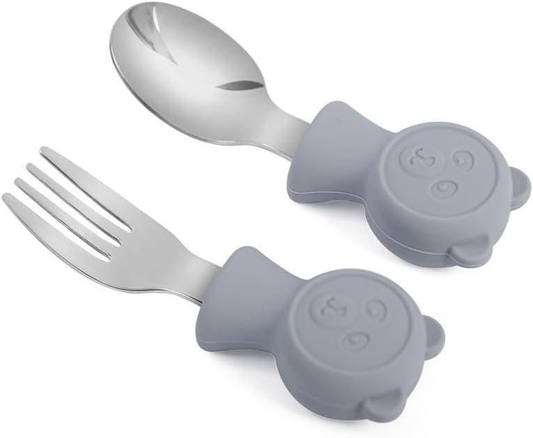 304 Çelik Gri Bebek Ayıcık Model Çocuk Kaşık ve Çatal Set cin766gr