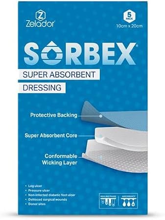 Super Absorbent Wound Dressing for Medium to Heavy Exuding Wounds (10 x 20 cm)