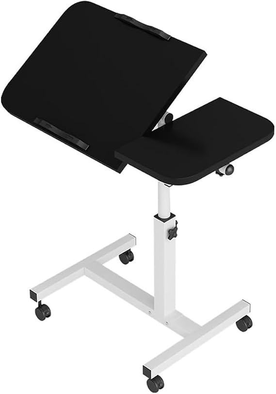 Overbed Table with 4 Wheels, Height Adjustable Bedside Table