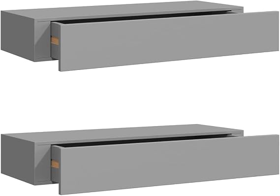 MDF Wall Mounted Drawer Shelves 2 pcs Grey 60x23.5x10cm Floating Shelf for Living Room, Wall Organizer for Jewelry, Watches, Keys
