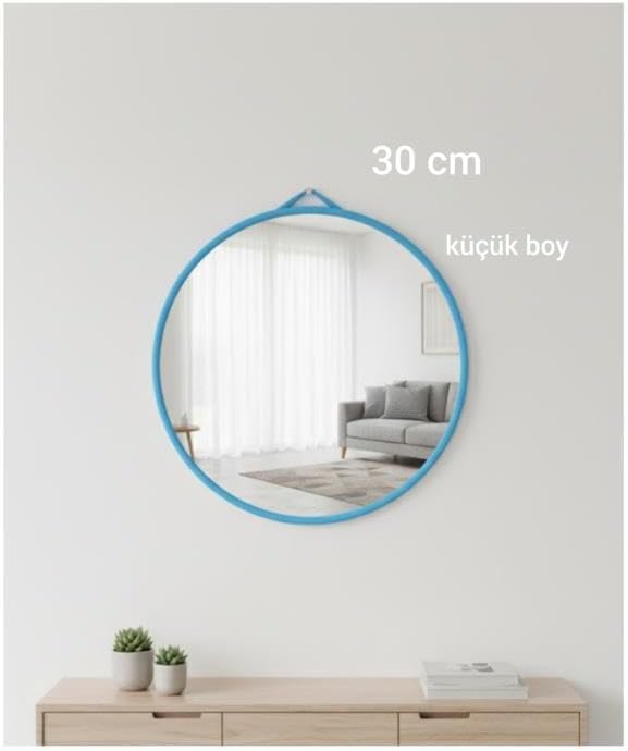 30 Cm Küçük Boy Mavi Çerçeveli Lavabo Makyaj Aynası