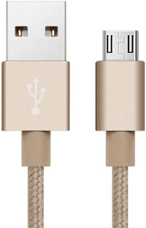 Braided USB Cable Charging Cord/Charger Power Lead Wire Compatible with Samsung Galaxy Folder 2 SM-G1600 / Gold / (2m / 6.6ft)
