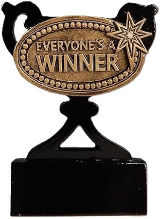 SilverTrophy: Everyone's A Winner Mini Cup, Inclusive Award, Participation Trophy, Pub Game Night, Well Done, Kids Prize, School Sports Club, Funny Present, Black & Gold 8cm, Custom Personalise Gift