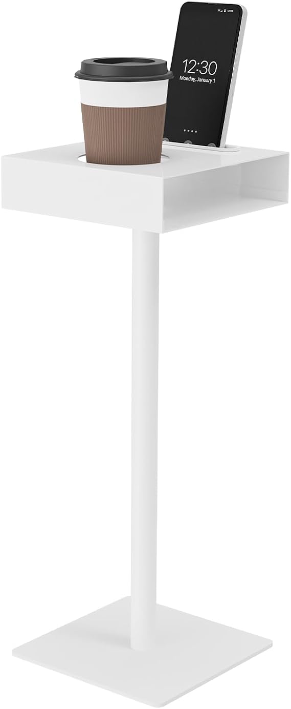 Yawinhe Metal Square Side Table,Small Pedestal Drink Table,White,1 Pack