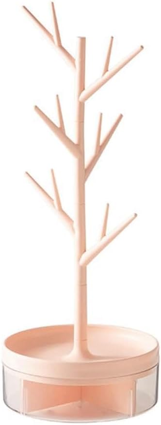 Branch Jewelry Rack with Rotatable Base and Storage Box Tree Tower Rack Hanging Organizer, Pink About 14 X 36.5CM