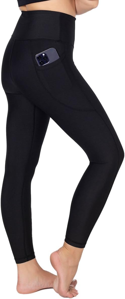 High Waisted Compression Leggings for Women with Pockets - 7/8 Length Thick Workout Leggings Tummy Control Yoga Pants