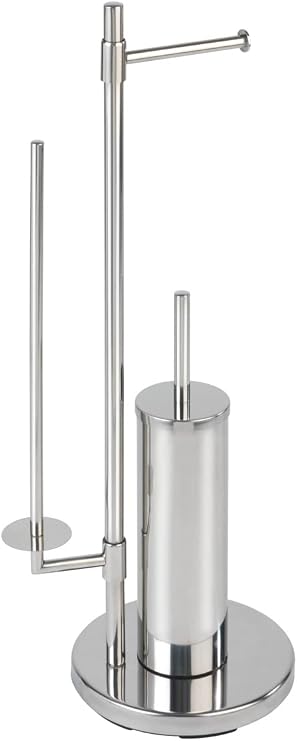 WENKO Stand WC-Garnitur Universalo Neo Toilettenpapier- und WC-Bürstenhalter Rostfreier Edelstahl 30 x 73 x 20 cm Silber glänzend