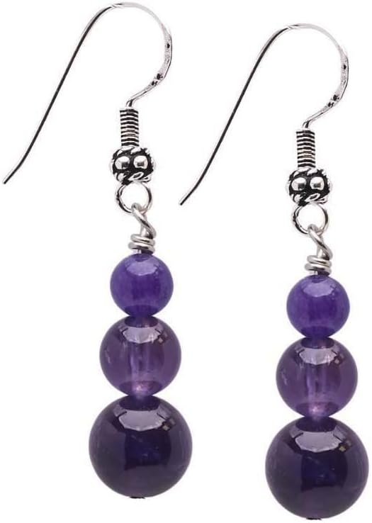 TreasureBay Handmade Women's Natural Gemstone Triple Beads and Sterling Silver Dangle Drop Earrings | Gift Ideas for Women, Girls