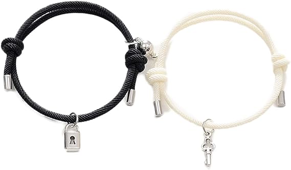 COLORFUL BLING Couples Bracelets Long Distance Mutual Attraction Relationship Key Lock Heart Bracelet Set Matching Rope for Women Men Lovers Gifts