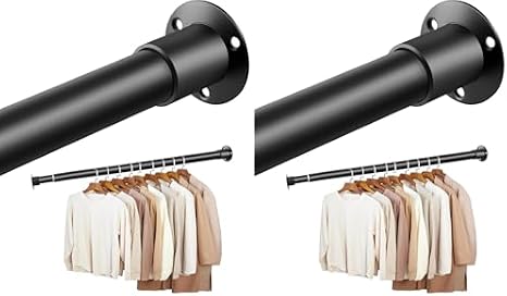 Wardrobe Rail,Extendable Wardrobe Pole 45-130cm,Adjustable Heavy Duty Clothes Rail Pole, Black Telescopic Closet Hanging Rail for Wardrobe,Balcony,Bathroom (Pack of 2)