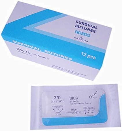 Silk Suture Thread (Pack of 12) for Medical Students, Nurses and Veterinarians (5/0 USP)