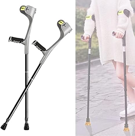 Adjustable Forearm Crutch with Ergonomic Grip and U-Shaped Armrest – Medical Aluminium Walking Crutch for Adults, Open Cuff Design, Height Range 140-185 cm, Lightweight and Durable (1 Pair)