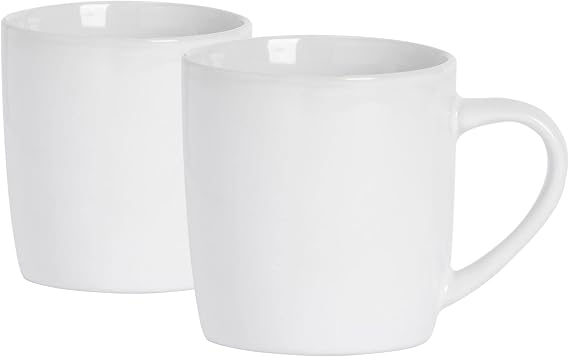 Argon Tableware Coloured Coffee Mugs - White - 350ml - Pack of 2 - Gloss Stoneware Latte Cappuccino Cups Hot Chocolate Cups Colourful Mug Set with Handle