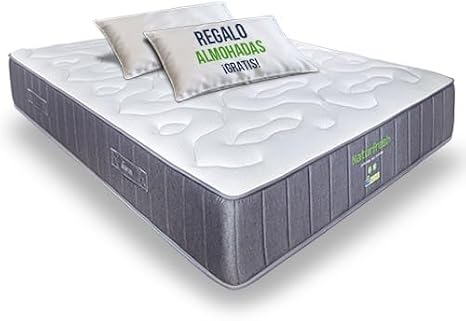 Matnature Naturfresh 140 x 200 – Memory Foam Mattress with Pocket Springs, Height 22 cm, Maximum Comfort, Breathable, Anti-Dust Mite and Ergonomic, Medium Firmness | 2 Free Pillows
