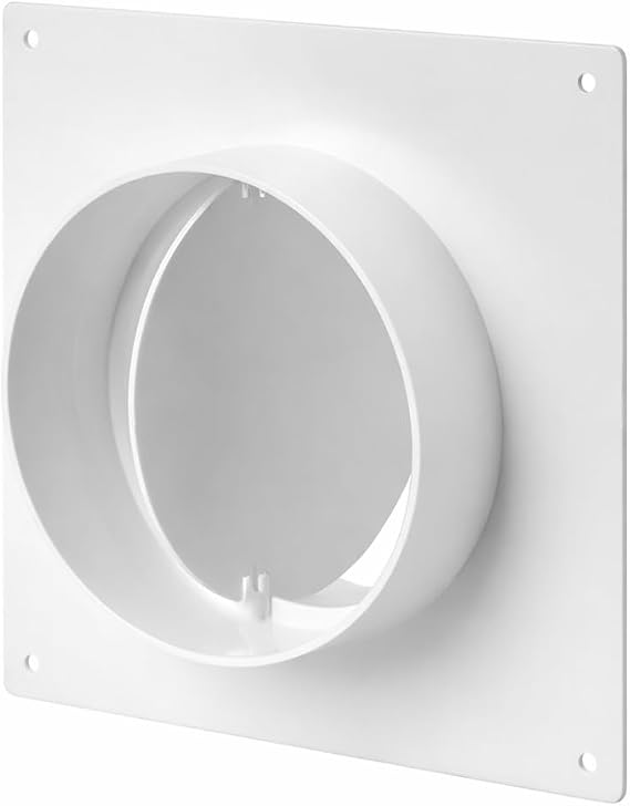 Easy Act PVC mounting flange 100/125/150 mm with check valve stable wall connection for round pipes in ventilation and exhaust systems connection plate for ventilation (100 mm)