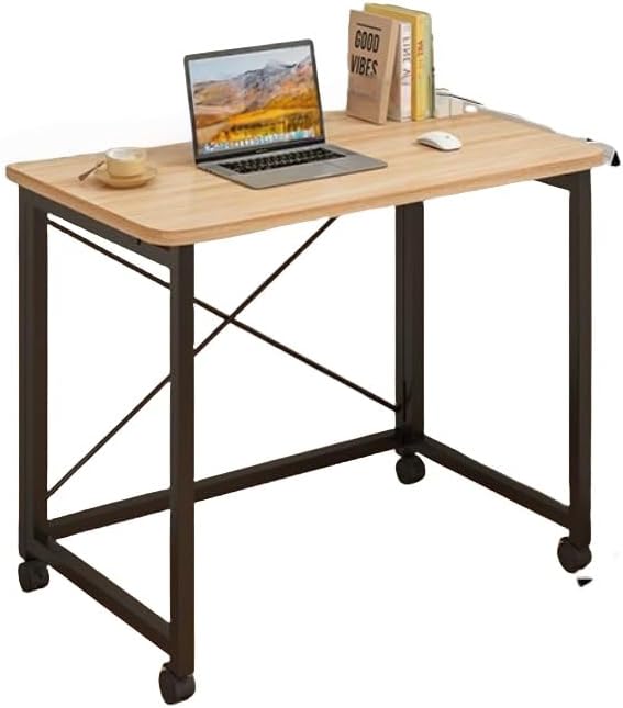 AOUCNA Folding Desk, Simple Computer Desk with Adjuster and Wheels, Foldable, Portable, Can be Used for Bedroom Makeup, Bedside, Office Writing, Computer, etc. 23.6 x 15.7 inches 60 x 40 cm, white