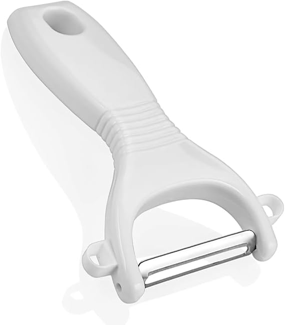 Selenica Ergonomik Sebze ve Meyve Soyacağı, Paslanmaz Çelik Döner Bıçaklı, Plastik Saplı, Beyaz, 13x6x2 cm
