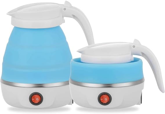 Foldable Electric Kettle, Camping Kettle, Mini Travel Kettle, Silicone Electric Water Boiler,Fast Boiling Collapsible Water Heater with Separable Power Cord for Hiking Camping Travel Picnic (Blue)