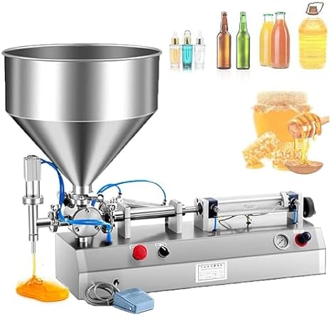 Horizontal Pneumatic Piston Filler for Liquids and Pastes, Semi-Automatic Operation with 5-1500ml Capacity, Ideal for Filling Oil, Cream, Lotion, Honey, and Butter