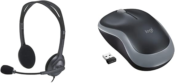 Logitech Stereo Headset H111 On Ear Headset, Grey Detachable & Logitech Wireless Mouse, Swift Grey