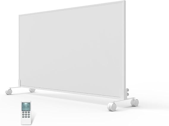 580w Infrared Heating Panel Built in Thermostat- Remote Control, Far Infrared Panel Heater with Rollers - Wall Mounted & Free Standing Eco Energy Efficient Heaters with Timer - 918x618mm