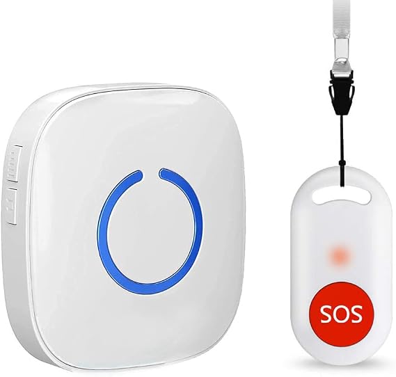 Caregiver Pager Wireless Call Button Nurse Alert System Help Button for Home/Elderly/Patient/Disabled Attention Pager 500+ Feet 1 Plug in Receiver 1 Waterproof Transmitter