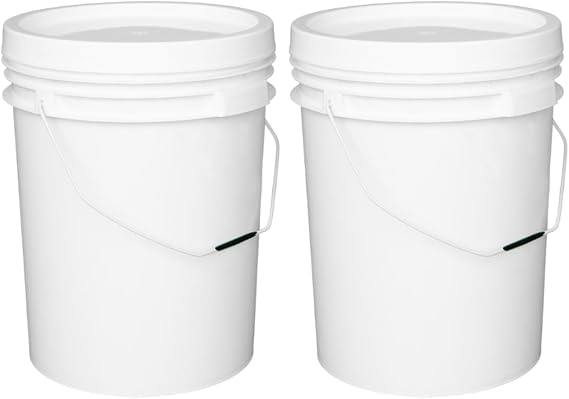 JMS We Create Smile Set Of 2-20L White Food Grade Bucket With Airtight Lid & Metal Handle – BPA Free Heavy Duty Plastic Storage Pail For Food, Cleaning, DIY, Gardening & Household Organisation
