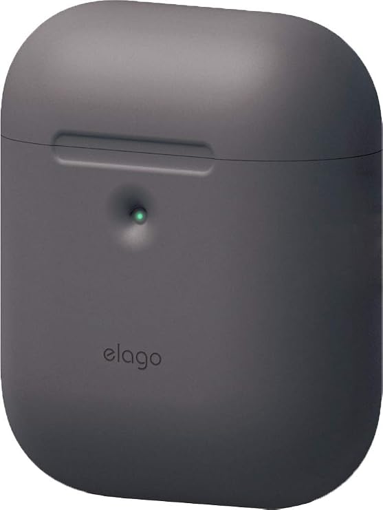Elago AirPods with Wireless Charging Case, Shockproof, Silicone, Simple Cover, Shock, Absorption, Scratch-Resistant, Protective Accessory, Compatible with AirPods 2, 2nd Generation, Airpods 2, Dark