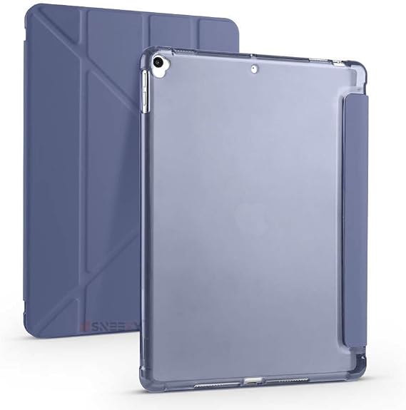 Sneezy Apple iPad 9.Nesil 10.2 İnç 2021 İle Uyumlu Üçgen Katlanabilir Kalemlikli Standlı Akıllı Kılıf Lavanta