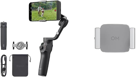 Bundle of DJI OSMO Mobile 6 + DJI Phone Clamp, 3-Axis Phone Gimbal, Built-In Extension Rod, Portable and Foldable, Android and iPhone Gimbal with ShotGuides,