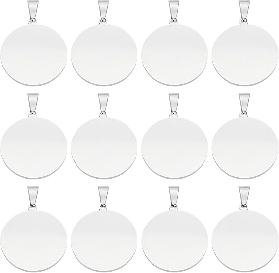 12Pcs Stamping Blank Tags 30mm Stainless Steel Large Stamping Tag Charms with Hole Clasps Round Blank Tag Pendant for DIY Craft Jewelry Making Necklace Earring Bracelets Pet Name Tags