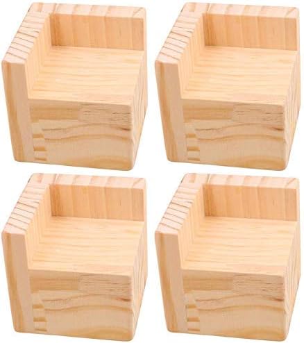 Mysummer Pack of 4 Bed Risers Square Wood Color Furniture Risers, Add 2" Height to Sofa,Desks,Tables and Chairs Creat Underbed Storage (unfinished wood color)