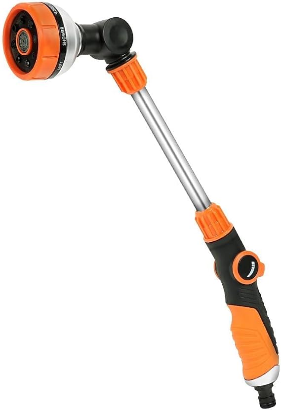 AOOWU Watering Lance, Extended Hose Pipe Spray Gun with 8 Modes, 180° Rotating Long Garden Hose Gun, Watering Wand for Hanging Basket Watering, Lawn Watering, Car Washing, Pet Shower