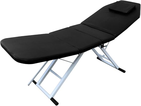 JINPRDAMZ Portable Massage Bed Table Foldable Beauty Couch, 3 Zones, Adjustable Reclining Beauty Salon Chair with Headrest Support for Massage, Physiotherapy, Tattoo, Black, 182x60cm
