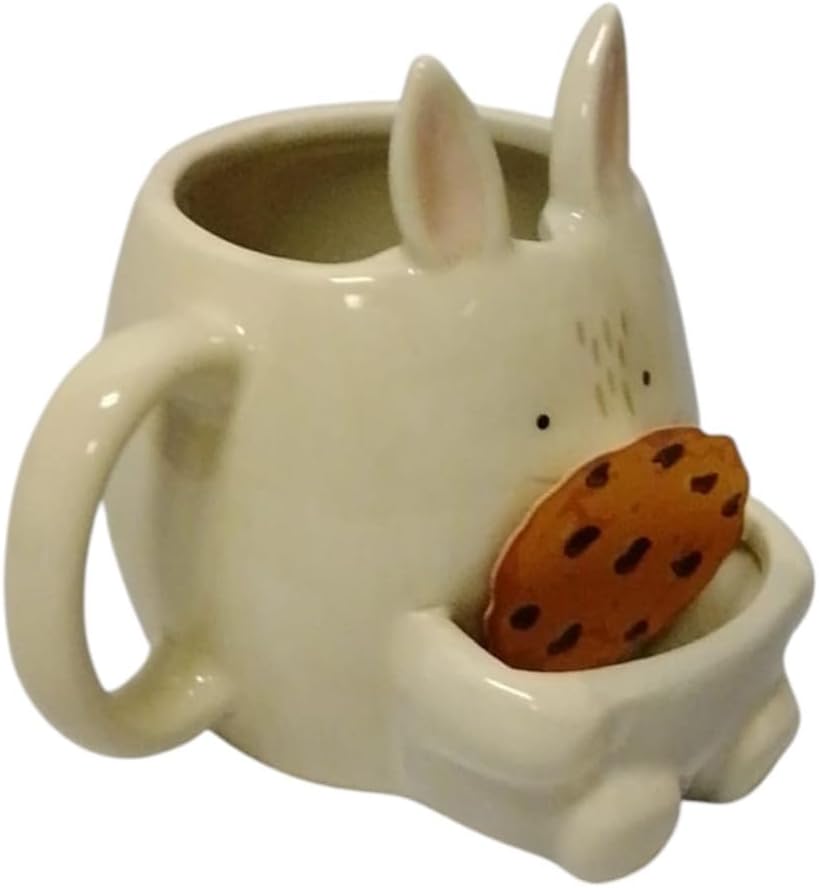 Divas World Cute Ceramic Animal Mug with Built-in Cookie Holder Creative Novelty Cup with Ears and Handle for Hot Drinks Coffee Tea Snacks Fun Giftable Mug for Home or Office Use