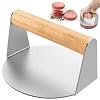 Devmeer Yuvarlak Smash Burger Presi,16 CM,3 MM 304 Paslanmaz Çelik Burger Presi, Ahşap Saplı