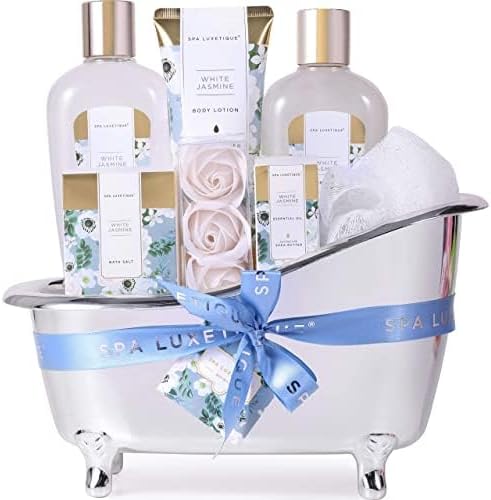 Spa Luxetique Spa Gift Set, Pamper Gift Sets for Women, 8pcs Jasmine Bath Gift Sets with Essential Oil,Body Lotion,Bath Bombs, Mothers Day Mum Gifts, Birthday Gifts for Women, Valentines Gifts for Her