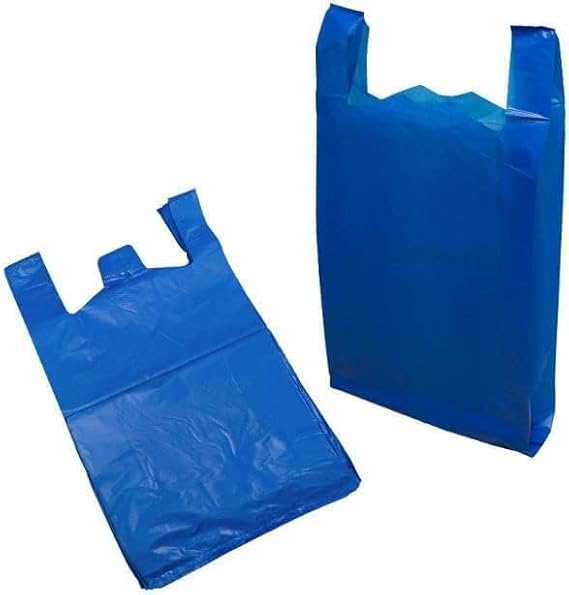 Blue Large Plastic Carrier Bags - Heavy Duty Vest Style - 11 x 17 x 21 Inches - Pack of 100
