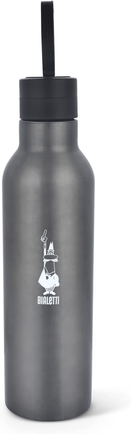Bialetti - Termal Şişe - 750mL - Koyu Gri Renk - Paslanmaz Çelik - Çift Katmanlı - 12 Saat Sıcak 24 Saat Soğuk Tutar - Hava Geçirmez Vidalı Kapak Özelliği - Özel Silikon Conta Sayesinde Sızdırmaz Şişe
