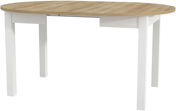 Round Extending Dining Table, White & Oak Effect