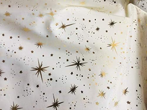 ICE Star Silk Taffeta Fabric Material - Cream and Sparkling Foil Gold Star Tafeta Water Resistant (Sample 10 cm x 10 cm)
