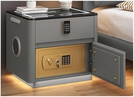 Smart Bedside Table with Charging Station, USB-C Ports, LED Nightstand, Hidden Safe, Speaker Sensor Light for Bedroom