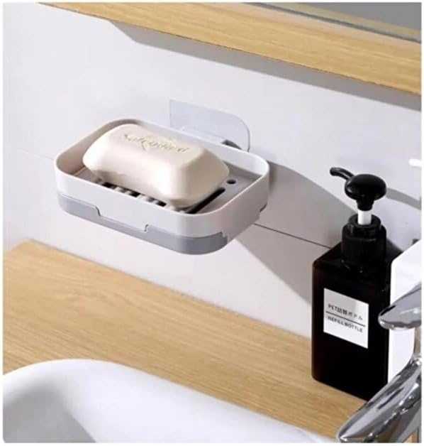 Yapışkanlı Su Giderli Sabunluk, Plastik, Modern Tasarım, Banyo Mutfak için Katı Sabunluk ve Süngerlik Seti, Mint Yeşili