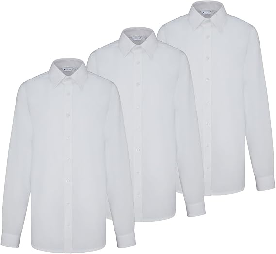 Trutex Boys White School Shirts 3 Pack | Long Sleeve Regular Fit Easy Iron Cotton Uniform Shirts
