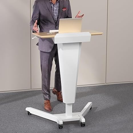 Mobile Lectern Multi-purpose Podium, Height Adjustable Lecture Podium Stand, Standing Laptop Desk for Restaurants, Churches, Seminars and Schools(Yellow)