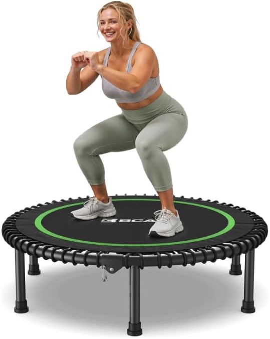 BCAN Foldable Mini Trampoline 102/122cm Fitness Trampoline for Adults with Heavy Duty Rubber Ropes, Stable and Quiet Training Equipment, Ideal for Indoor & Garden Training