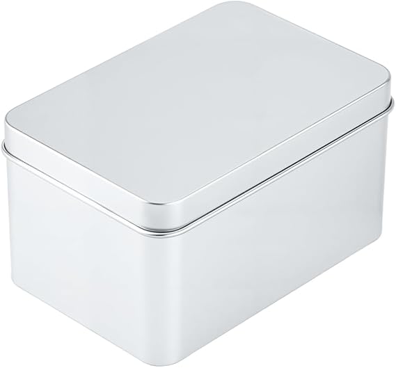 CREATCABIN Metal Tin Storage Box with Lids Rectangular Empty Tinplate Containers Silver Portable Storage Metal Box Multipurpose Storage Box for Crafts Jewelry Cookies Home Organizer 4x2.8x2.4Inch