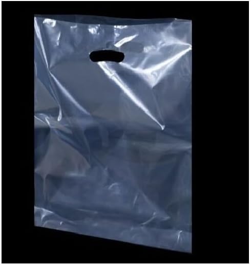 100 x Reusable Clear Plastic Carrier Bags - 38cm x 46cm + 7cm / 15" x 18" x 3" - Clear Patch Handle Gift Bags