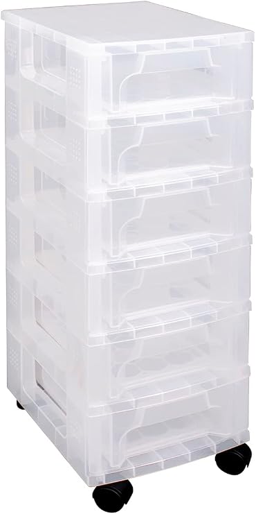 Really Useful Box Plastic Storage Slimline Storage Tower 6x3.5 Litre Clear Frame with Drawers